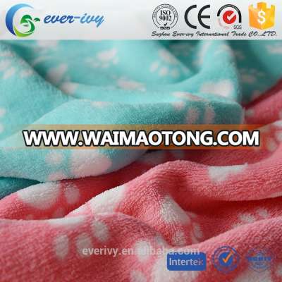 cheap price china supplier animal foot printed coral fleece fabric