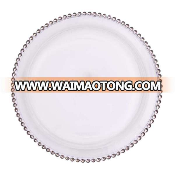 Silver And Gold Beaded Cheap Glass Charger Plate For Wedding For Dinner